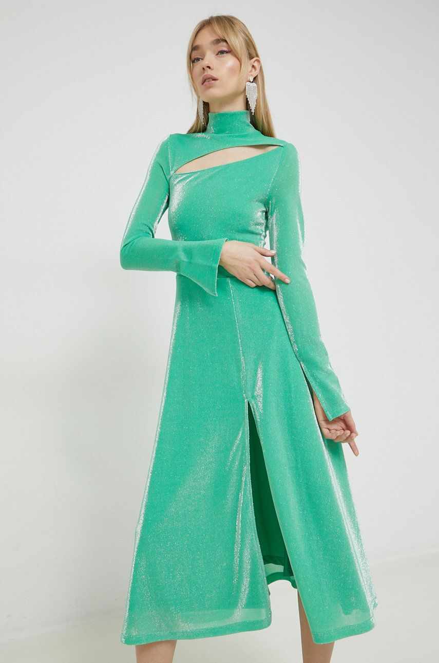 Rotate rochie culoarea verde, maxi, evazati